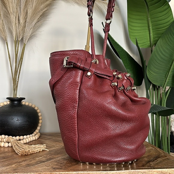 🍷Y2K ALEXANDER WANG Wine Leather Studded Diego Bucket Bag🍷 - Picture 6 of 12